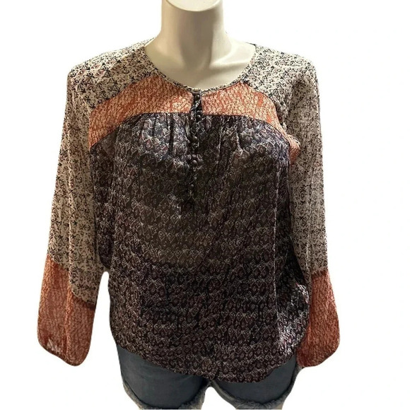 Lucky Brand Printed Peasant Top Size Medium - Picture 1 of 3